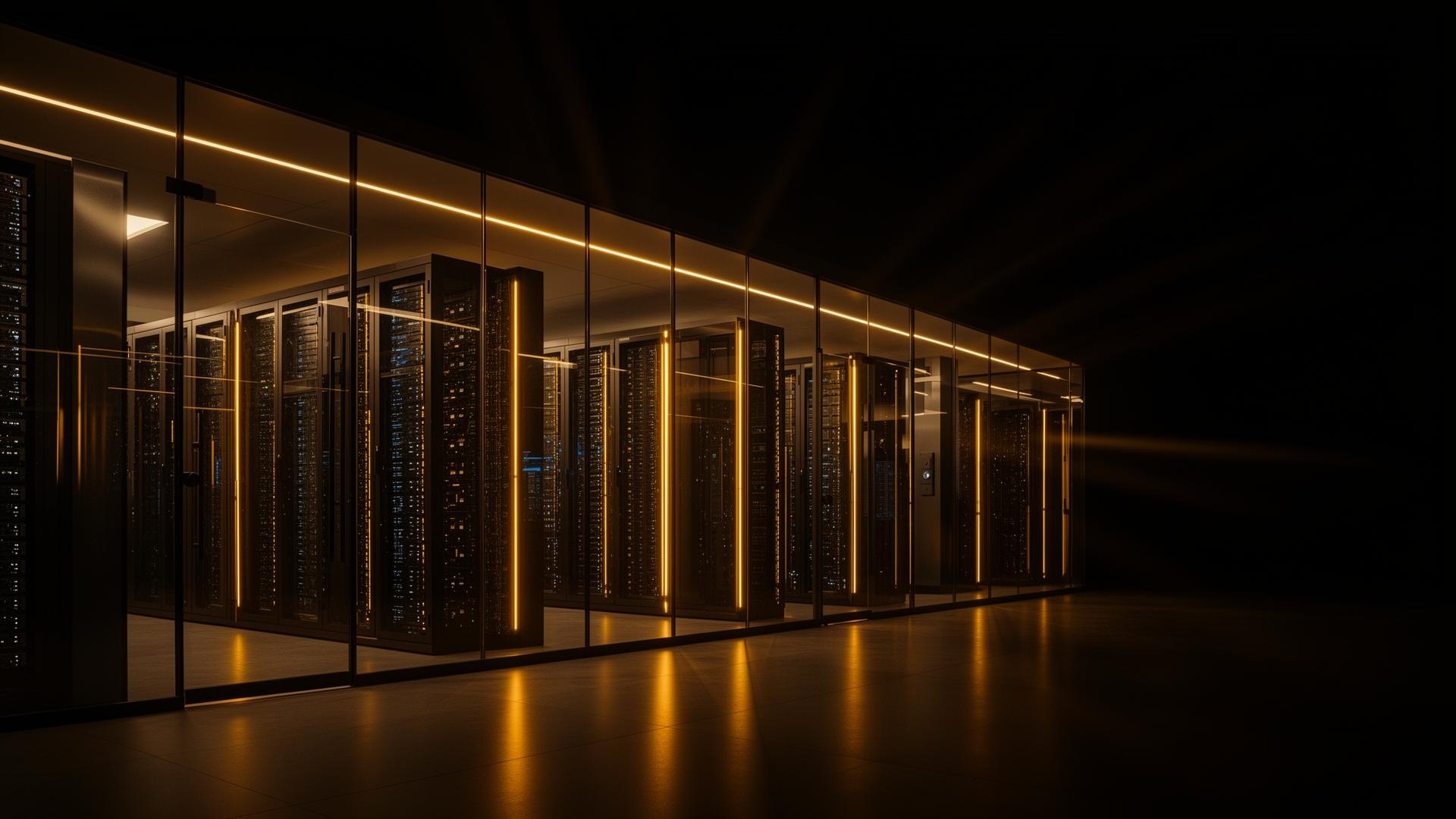 Secure data vault with amber accent lighting